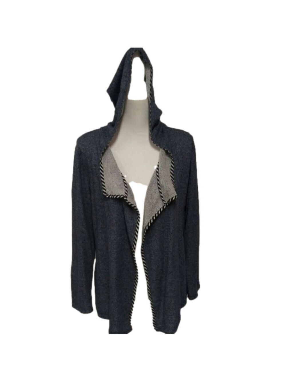 Cynthia Rowley Blue Shawl Collar Hooded Long Sleeve Open Front Cardigan Sweater